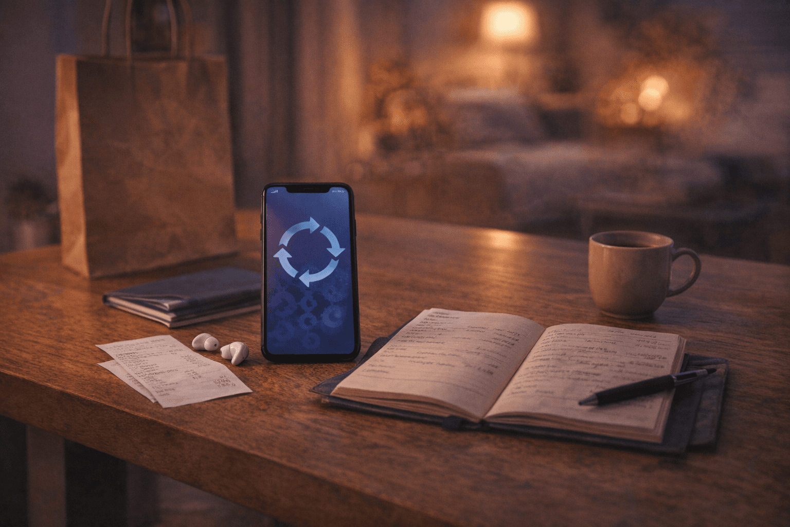 Celular, cartão e notas sugerindo soma de gastos recorrentes com mobilidade e assinaturas.